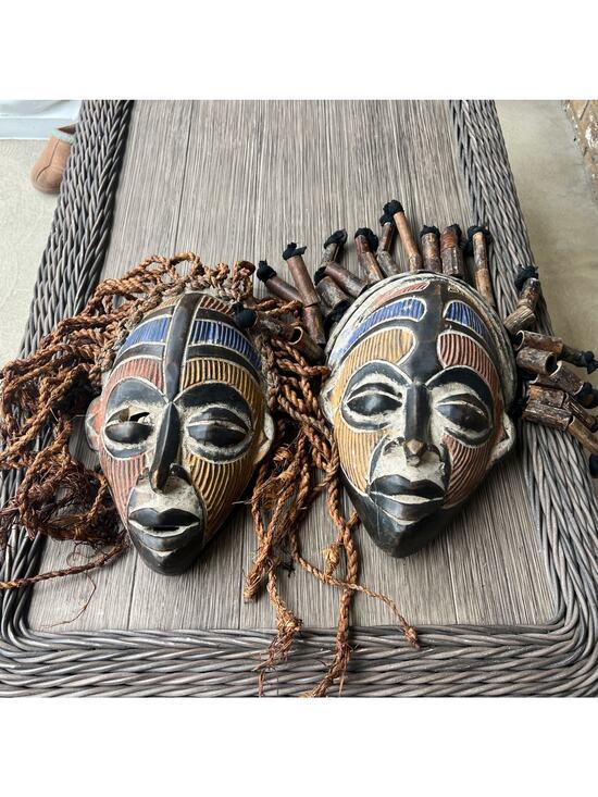 Other - (2) Multicolor African Chokwe Legacy Tribal Mask Vintage